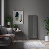 Karlstad 1800 x 682mm Black Silver Double Vertical Flat Panel Designer Radiator