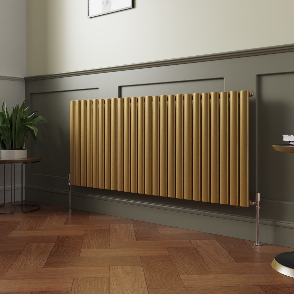 Norden 600 x 1417mm Metallic Gold Single Oval Column Horizontal Designer Radiator