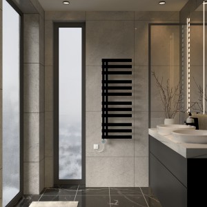 Kongsberg 1200 x 450mm Black Thermostatic Touch Control Electric Towel Rail