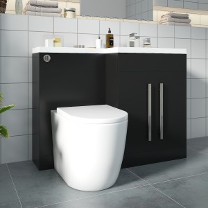 Calm Matt Black Right Hand Combination Vanity Unit Basin L Shape with Back to Wall Cordoba Toilet & Soft Close Seat & Concealed Cistern - 1100mm