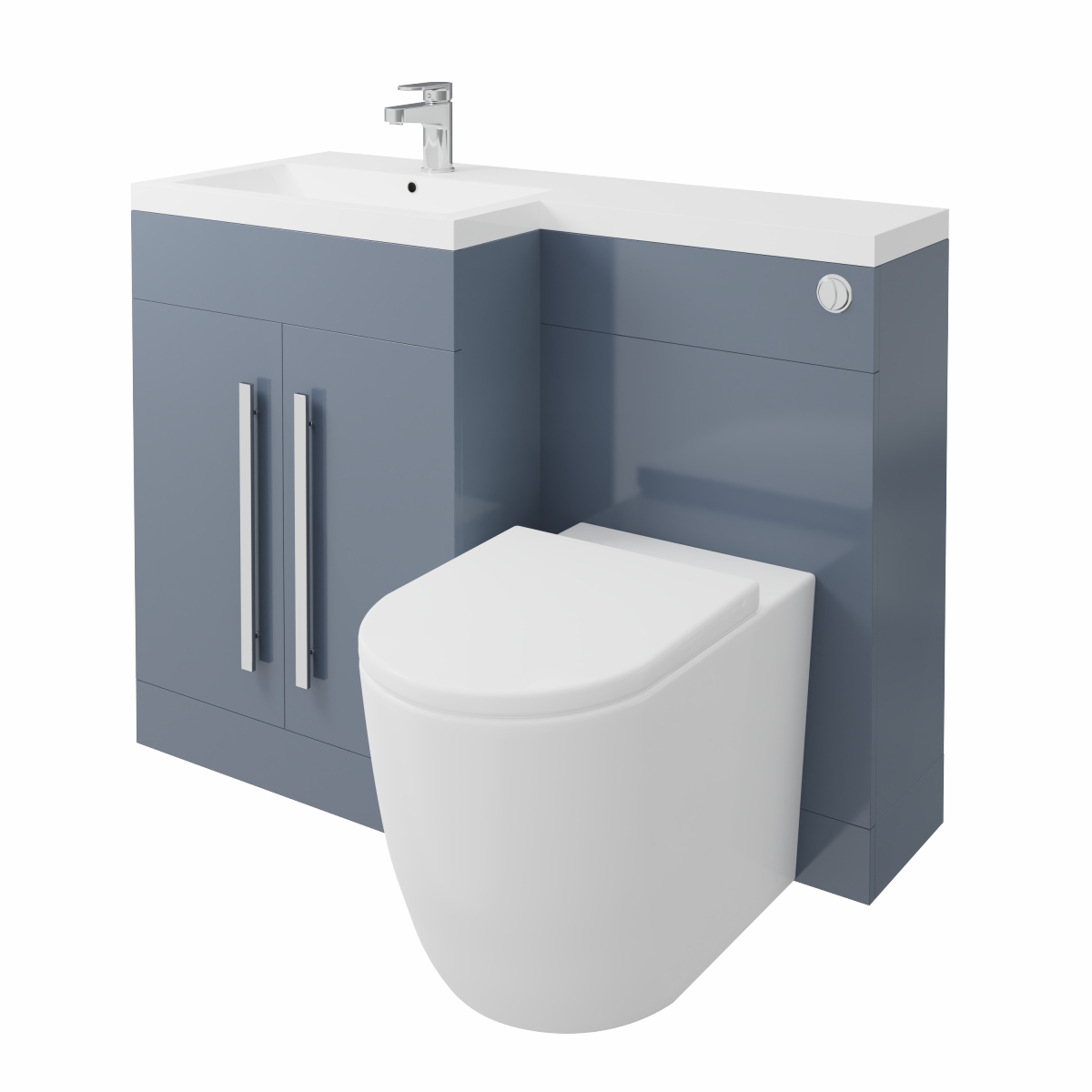 Calm Gloss Grey Left Hand Combination Vanity Unit Basin L Shape with Back to Wall Cordoba Toilet & Soft Close Seat & Concealed Cistern - 1100mm