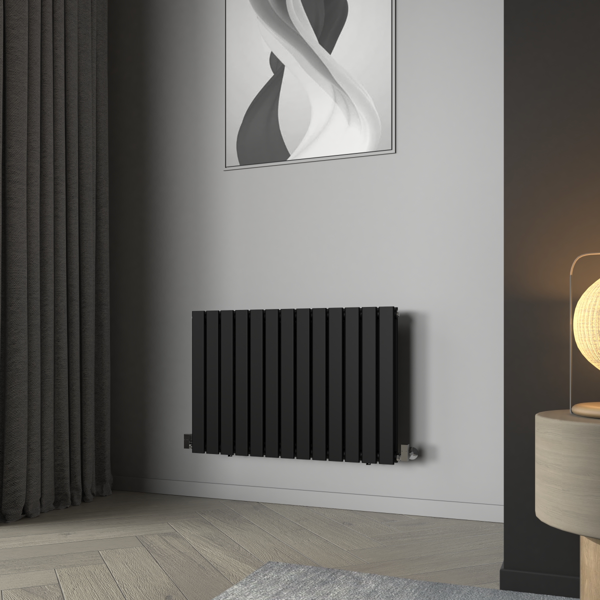 Karlstad 600 x 886mm Black Double Horizontal Flat Panel Designer Radiator