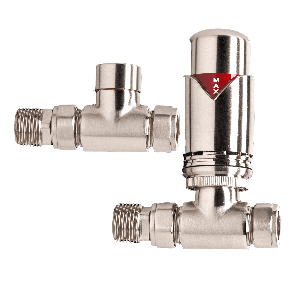 15mm Brushed Nickel Straight Thermostatic Designer Radiator Valves
