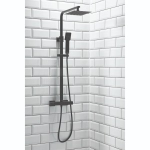 Beauly Modern Thermostatic Bar Shower Valve with Square Shower Head and Hand Shower Matt Black