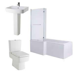 Boston Modern Bathroom Suite with L-Shape Shower Bath - Left Hand - 1700mm