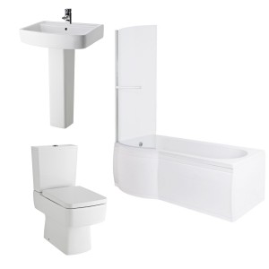 Boston Modern Bathroom Suite with P-Shape Shower Bath - Left Hand - 1675mm