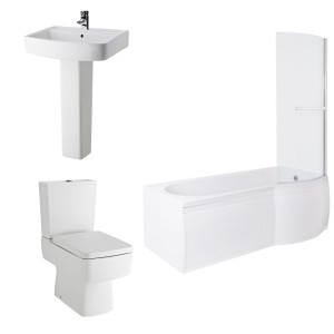 Boston Modern Bathroom Suite with P-Shape Shower Bath - Right Hand - 1675mm