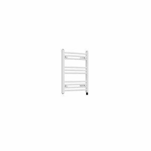 Fjord 600 x 500mm Curved White Prefilled Electric Heated Towel Rail