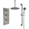 Thurso Chrome Triple Round Handle Concealed Valve with 400mm Round Shower Head, Ceiling Arm and Riser Rail Kit (2 Outlet)