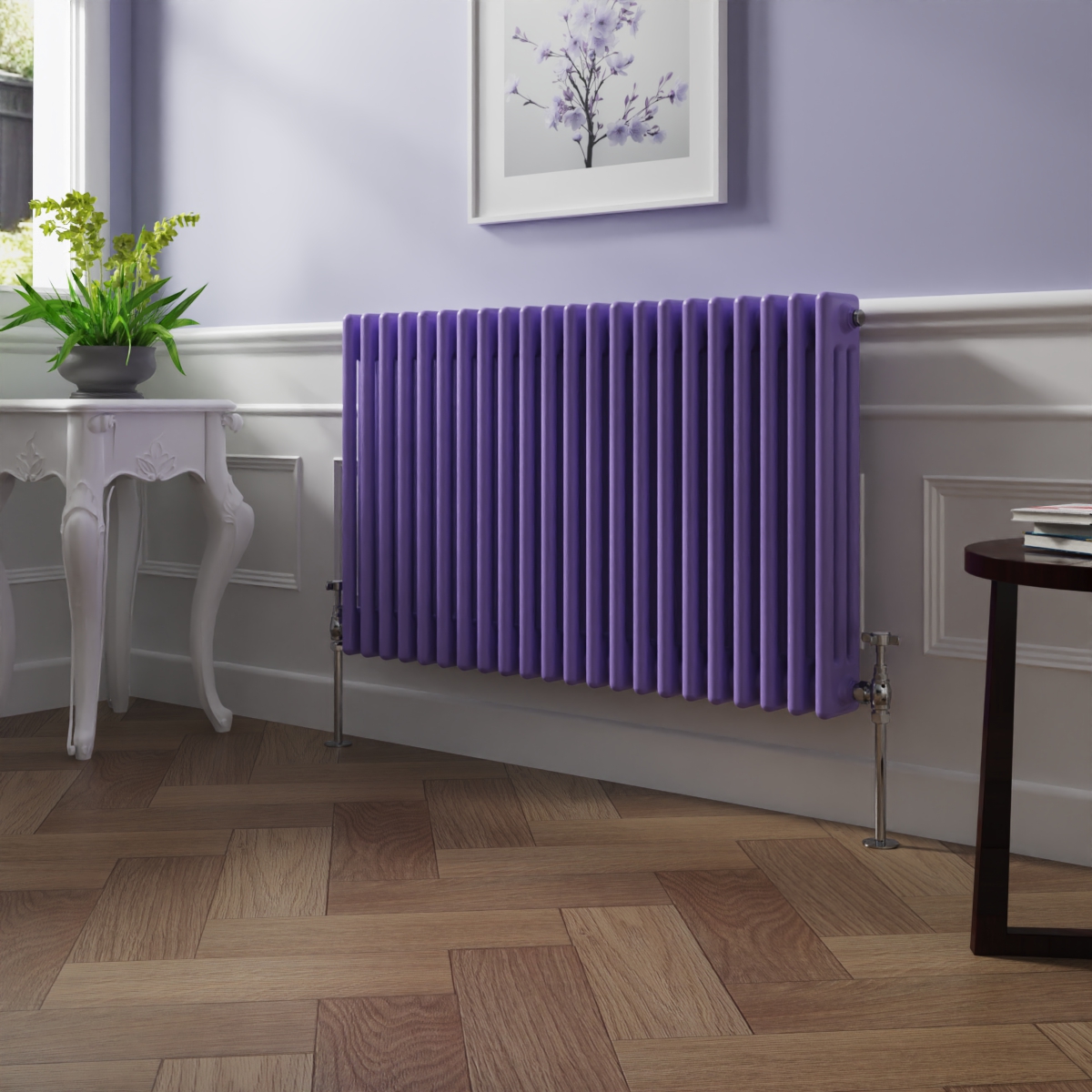 Bern 600 x 1010mm Elegant Purple Triple Column Horizontal Traditional Radiator