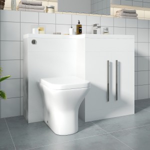 Calm White Right Hand Combination Vanity Unit Basin L Shape with Back to Wall Feel Curved Toilet & Soft Close Seat & Concealed Cistern - 1100mm