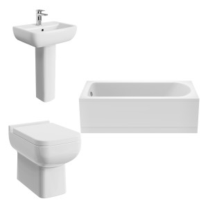 Feel 600 Modern Bathroom Suite with Back to Wall Toilet and Essential Single Ended Bath - 1700 x 700mm - Front Bath Panel Included