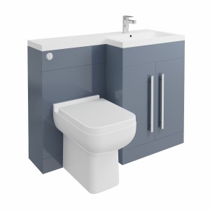 Calm Gloss Grey Right Hand Combination Vanity Unit Basin L Shape with Back to Wall Feel 600 Toilet & Soft Close Seat & Concealed Cistern - 1100mm