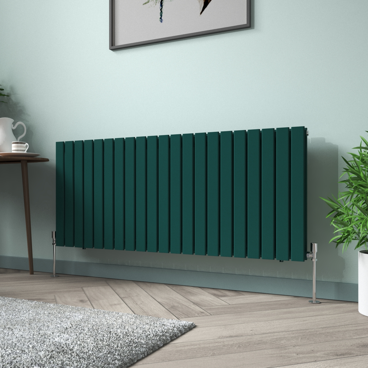 Karlstad 600 x 1430mm Blue Green Double Flat Panel Horizontal Designer Radiator