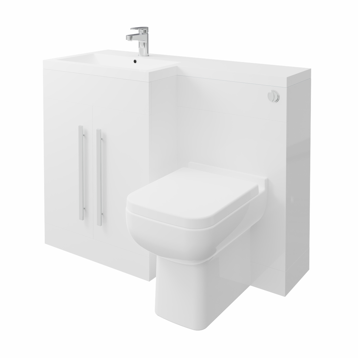 Calm White Left Hand Combination Vanity Unit Basin L Shape with Back to Wall Feel 600 Toilet & Soft Close Seat & Concealed Cistern - 1100mm
