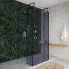 Wasdale 900mm Black Smoked Walk Through Wet Room Screen with 300mm Hinged Return Screens & L- Shape Support Arms