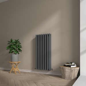 Voss 1200 x 545mm Anthracite Double Vertical Round Tube Designer Radiator