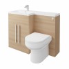 Calm Light Oak Left Hand Combination Vanity Unit Basin L Shape with Back to Wall Calgary Toilet & Soft Close Seat & Concealed Cistern - 1100mm
