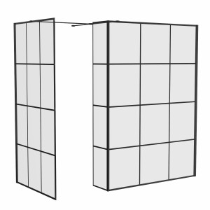 Wasdale 1400mm Wet Room Screen, 1200mm Wet Room Screen with 200mm Wet Room Return Screen - Black Grid