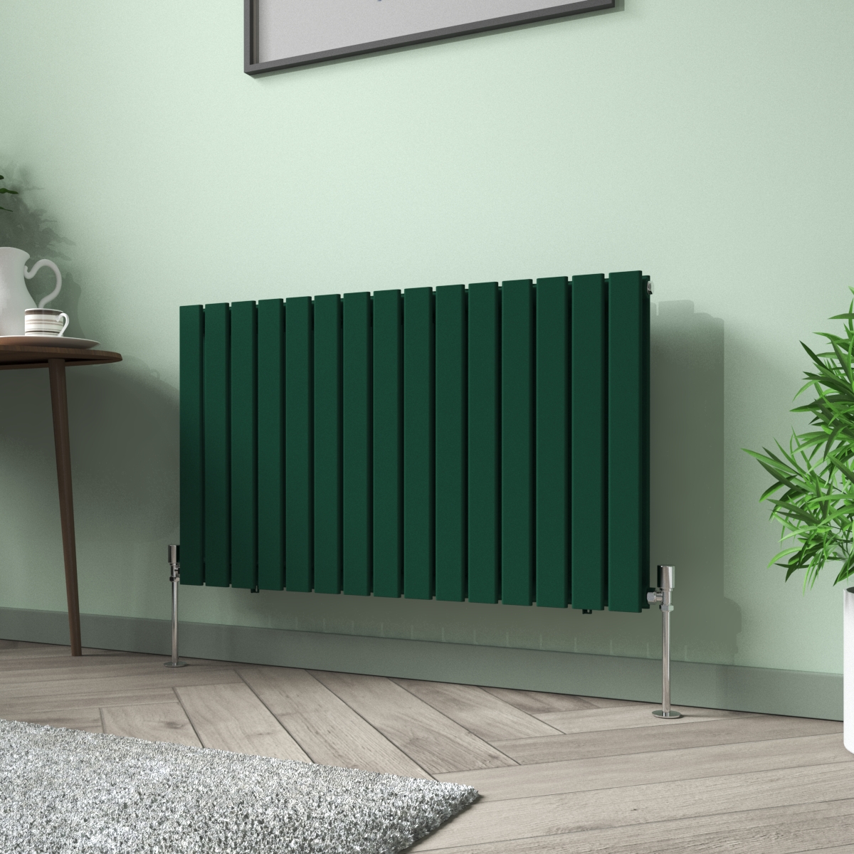 Karlstad 600 x 1022mm Moss Green Double Flat Panel Horizontal Designer Radiator