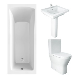 RAK Resort Maxi Closed Back Toilet with 550mm Basin Modern Bathroom Suite and Single Ended Bath - 1700 x 700mm