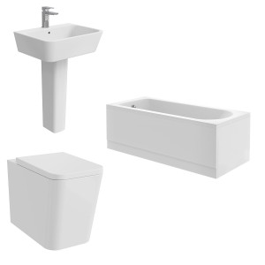 Cordoba Square Modern Bathroom Suite with Back to Wall Toilet and Essential Single Ended Bath - 1600 x 700mm - Front & End Bath Panel Included