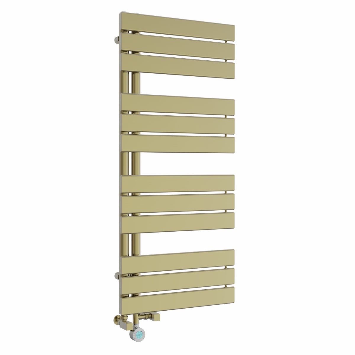 Kristiansund 1126 x 500mm Dual Fuel Brushed Brass Thermostatic Touch Control Electric Heated Towel Rail