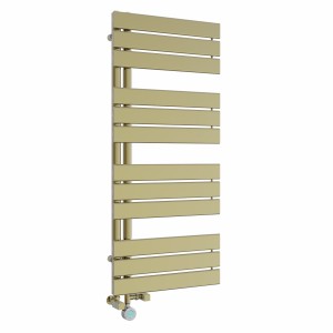Kristiansund 1126 x 500mm Dual Fuel Brushed Brass Thermostatic Touch Control Electric Heated Towel Rail