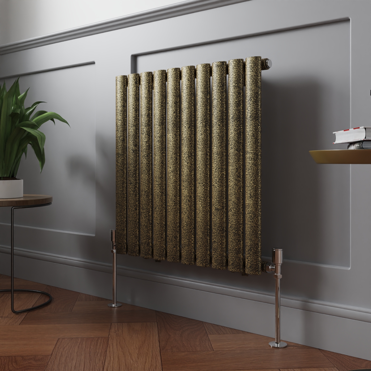 Norden 600 x 591mm Black Gold Single Horizontal Oval Column Designer Radiator