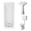 Wellington Low Level Comfort Height Toilet with White Seat & 500mm 2 Tap Hole Basin with 1700 x 700mm Traditional Straight Bath Single Ended