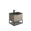 Reid 600mm LED Vanity Unit, Graphite Grey Basin with Black Frame and Shelf - Grey Oak