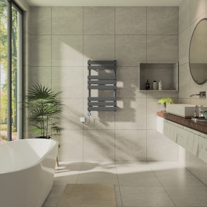 Juva 800 x 450mm Sand Grey Flat Panel Thermostatic Touch Control Wifi Electric Heated Towel Rail