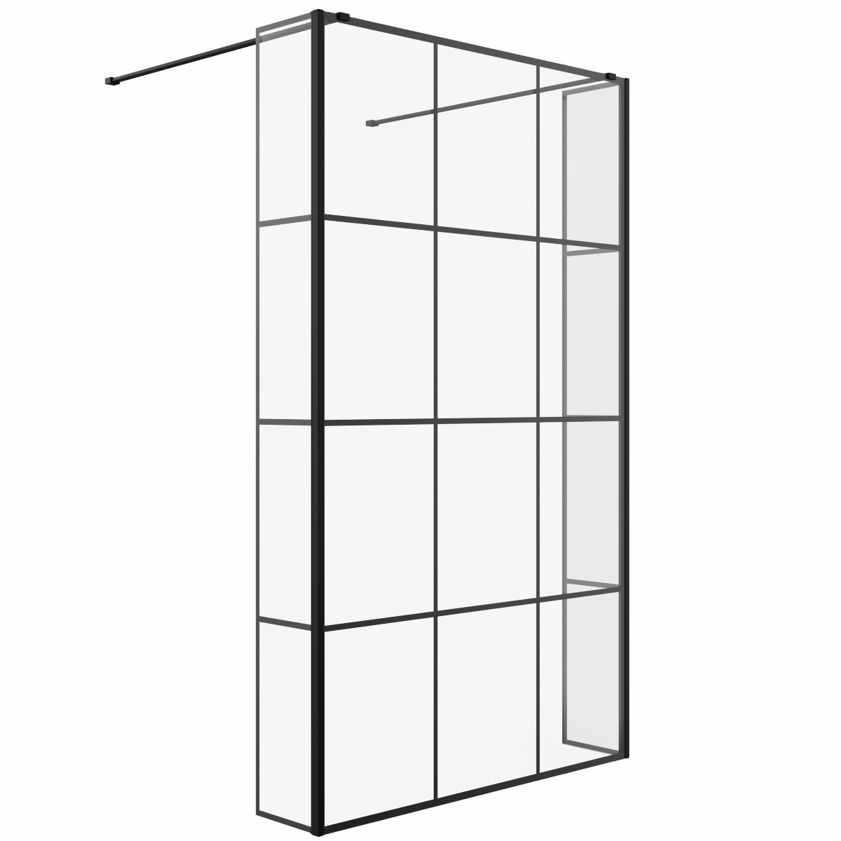 Wasdale 1215mm Black Grid Walk Through Wet Room Screen with 215mm Hinged Return Screens