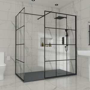 Wasdale 1200mm Wet Room Screen with 1100mm Wet Room Screen - Black Grid