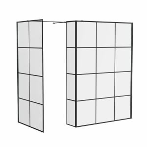 Wasdale 1100mm Wet Room Screen, 760mm Wet Room Screen with 300mm Wet Room Return Screen - Black Grid