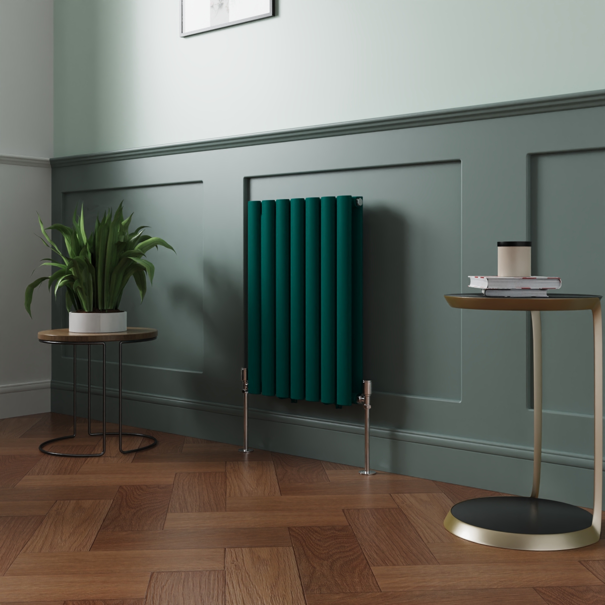 Norden 600 x 414mm Blue Green Double Oval Column Horizontal Designer Radiator