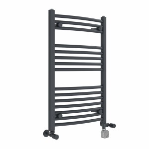Fjord 800 x 500mm Dual Fuel Curved Anthracite Thermostatic Electric Heated Towel Rail