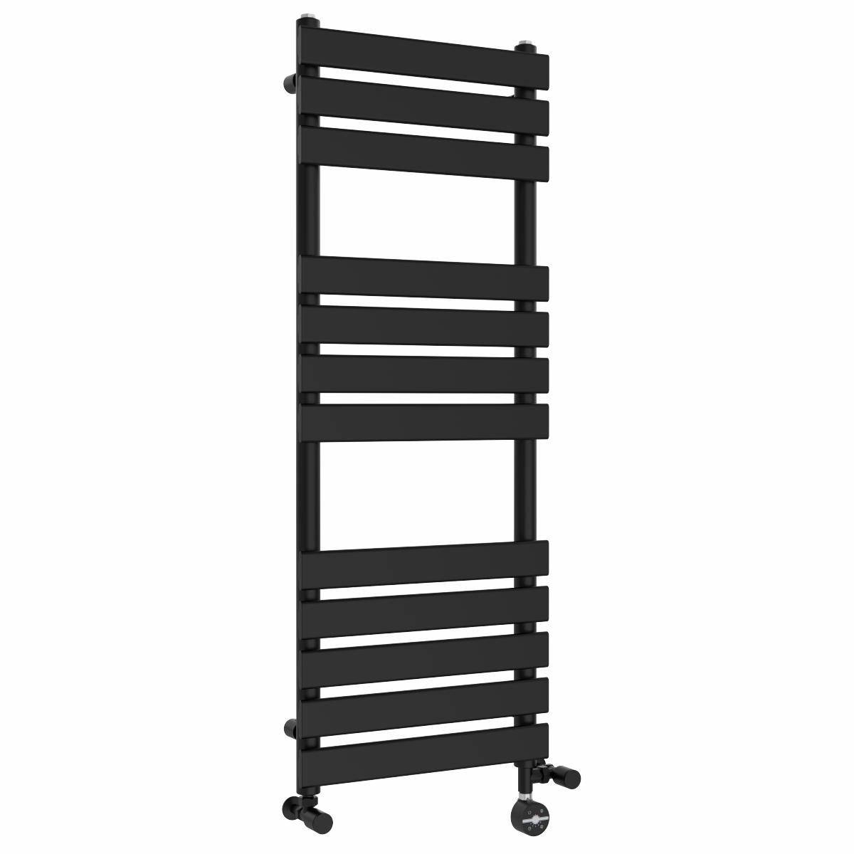 Juva 1200 x 450mm Dual Fuel Satin Black Flat Panel Thermostatic Touch Control Electric Heated Towel Rail