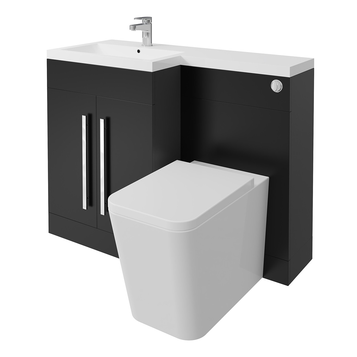 Calm Matt Black Hand Combination Vanity Unit Basin L Shape with Back to Wall Cordoba Square Toilet & Soft Close Seat & Concealed Cistern - 1100mm