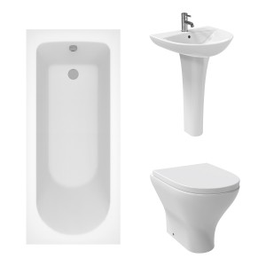 Fresh Curved Modern Bathroom Suite with Back to Wall Toilet and Essential Single Ended Bath - 1600 x 700mm