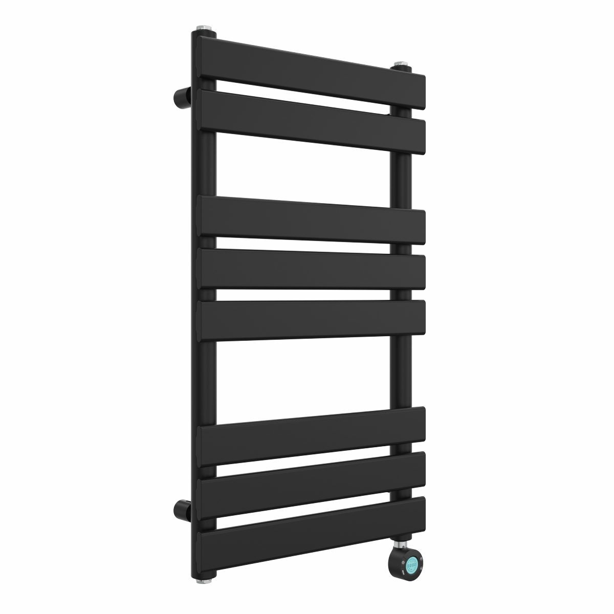 Juva 800 x 450mm Satin Black Flat Panel Thermostatic Touch Control Electric Heated Towel Rail