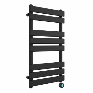Juva 800 x 450mm Satin Black Flat Panel Thermostatic Touch Control Electric Heated Towel Rail
