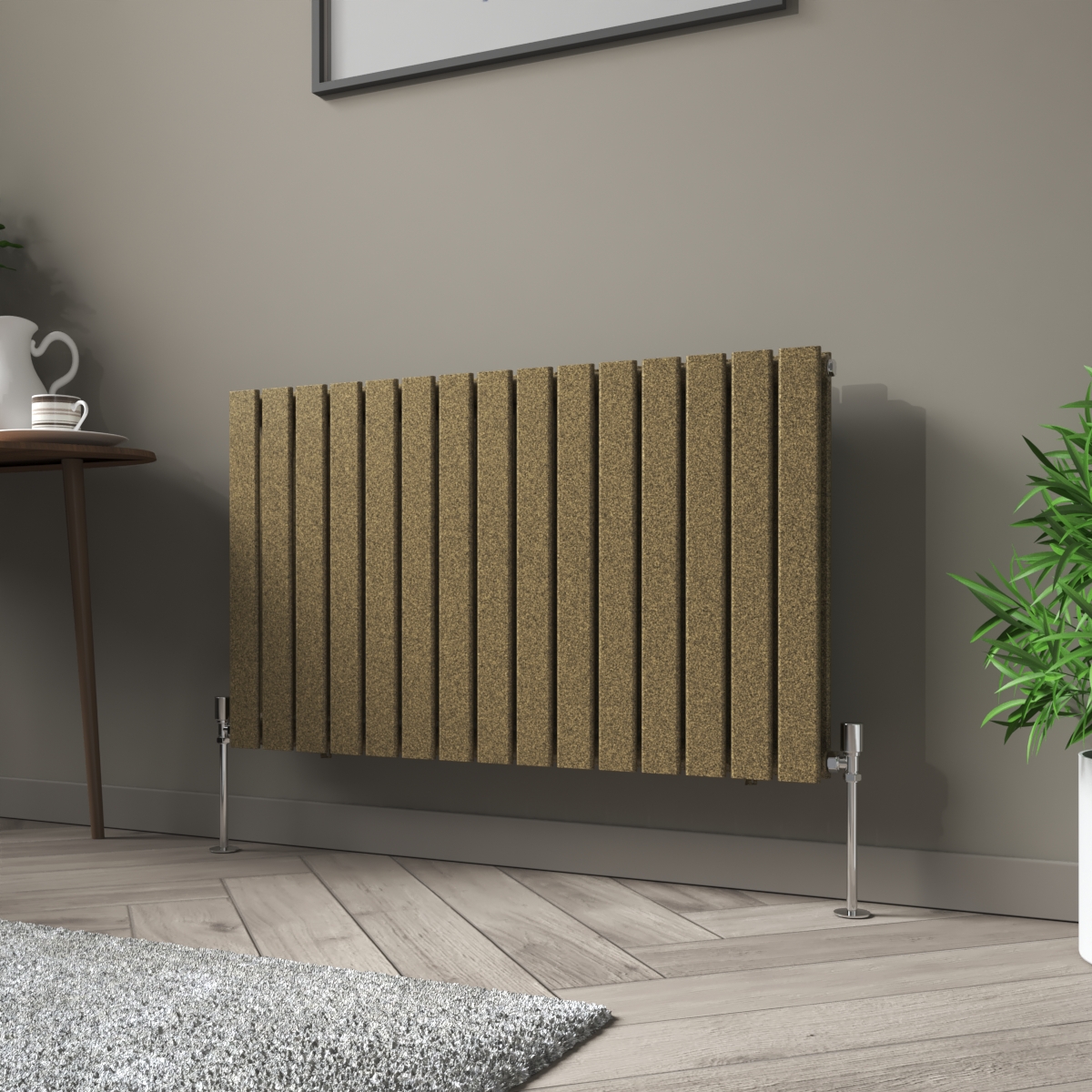 Karlstad 600 x 1022mm Black Gold Double Horizontal Flat Panel Designer Radiator