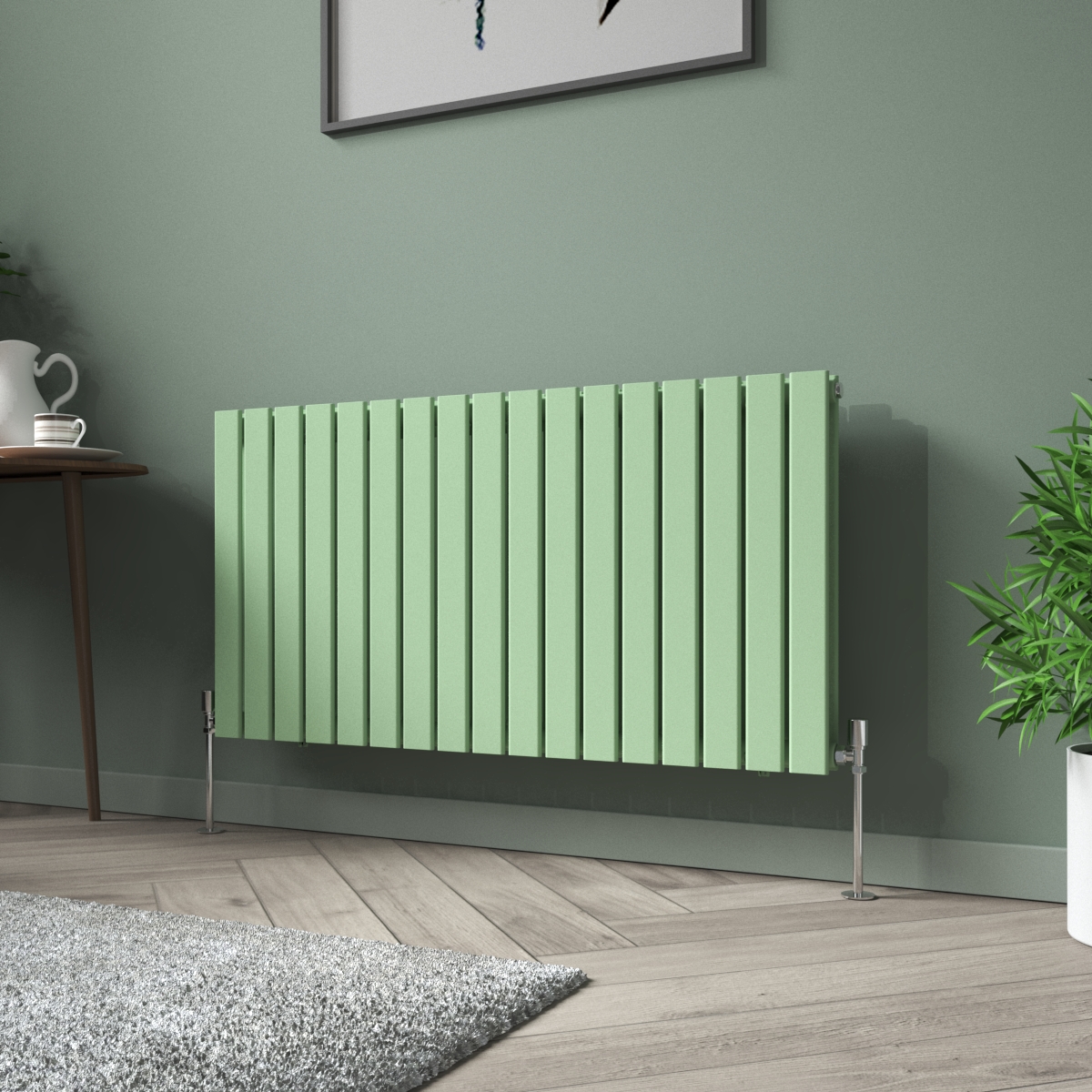 Karlstad 600 x 1158mm Pastel Green Double Flat Panel Horizontal Designer Radiator