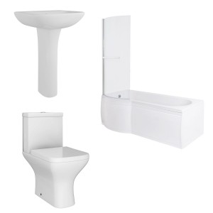 Feel Curved Modern Bathroom Suite with P-Shape Shower Bath - Left Hand - 1500mm