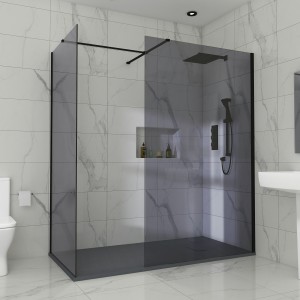 Wasdale 1400mm Wet Room Screen with 700mm Wet Room Screen - Black Smoked