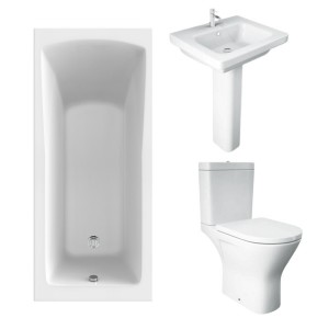 RAK Resort Maxi Open Back Toilet with 550mm Basin Modern Bathroom Suite and Single Ended Bath - 1600 x 700mm