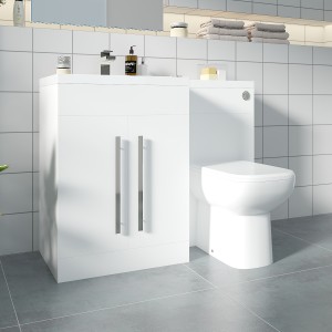Calm White Left Hand Combination Vanity Unit with RAK-Origin Toilet & Soft Close Seat & Concealed Cistern - 1100mm