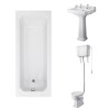 Wellington High Level Toilet with White Seat & 600mm 2 Tap Hole Basin with 1700 x 700mm Traditional Straight Bath Single Ended