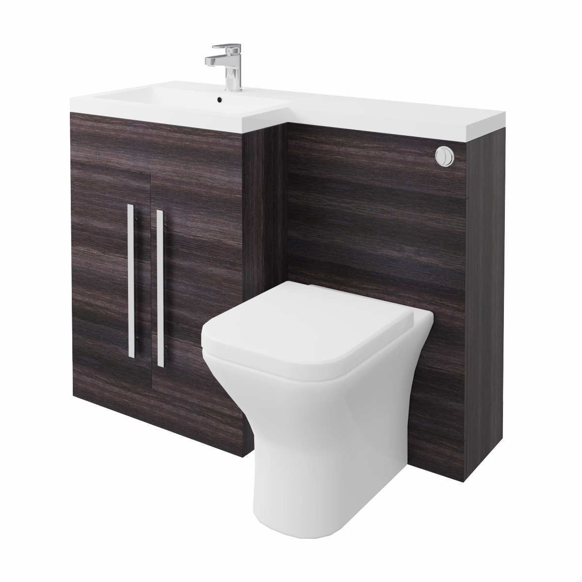Calm Grey Left Hand Combination Vanity Unit Basin L Shape with Back to Wall Feel Curved Toilet & Soft Close Seat & Concealed Cistern - 1100mm